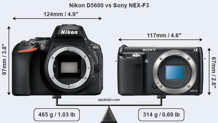 Size Nikon D5600 vs Sony NEX-F3