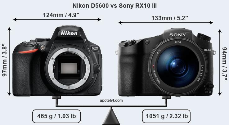 Size Nikon D5600 vs Sony RX10 III