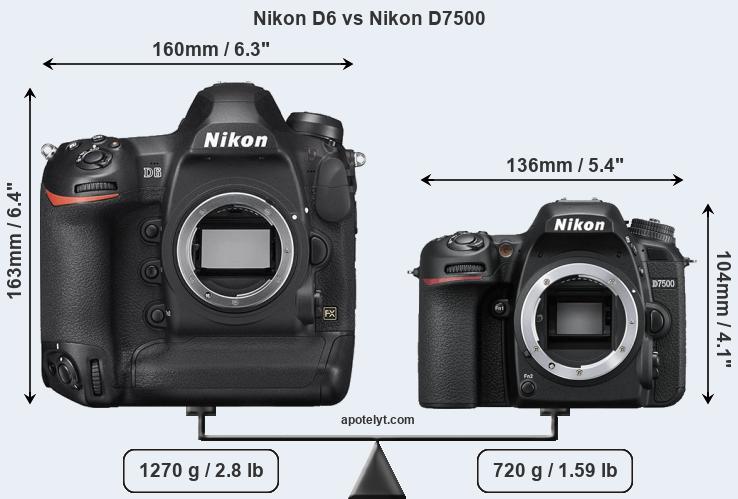 Size Nikon D6 vs Nikon D7500