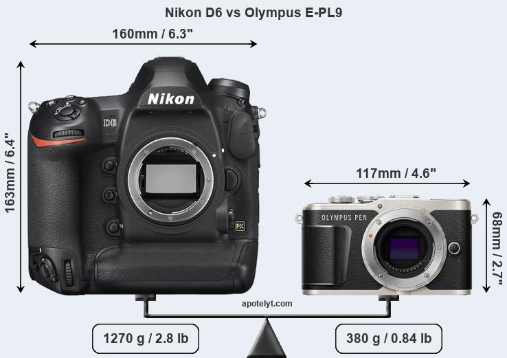Size Nikon D6 vs Olympus E-PL9