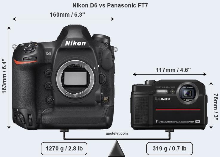 Size Nikon D6 vs Panasonic FT7