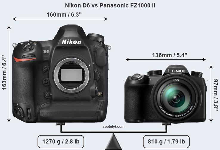 Size Nikon D6 vs Panasonic FZ1000 II