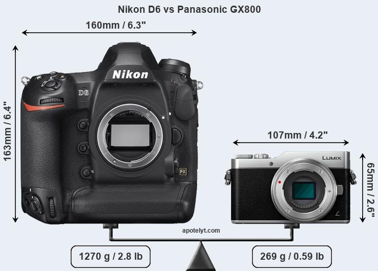 Size Nikon D6 vs Panasonic GX800