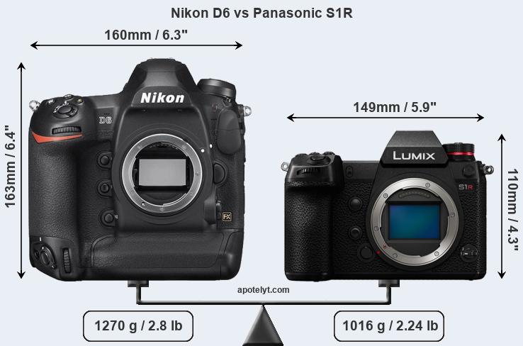 Size Nikon D6 vs Panasonic S1R