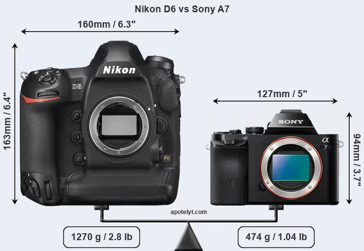 Size Nikon D6 vs Sony A7