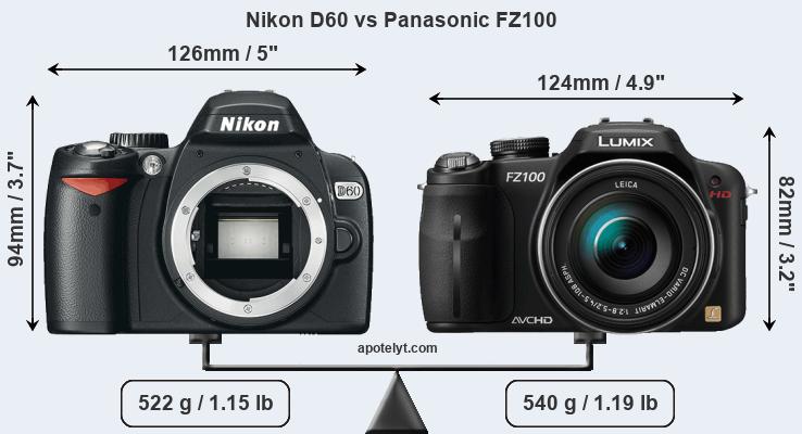 Size Nikon D60 vs Panasonic FZ100
