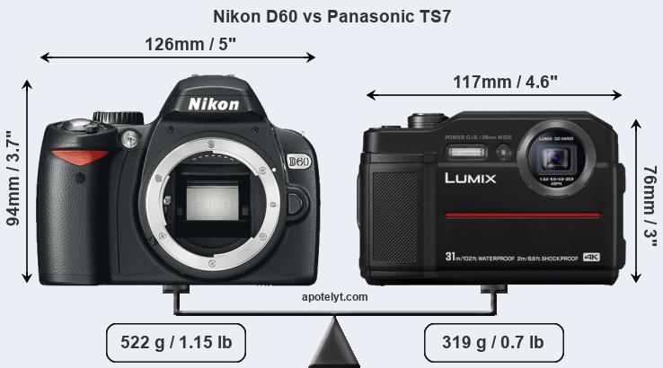 Size Nikon D60 vs Panasonic TS7