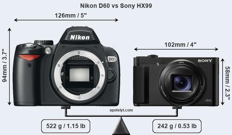 Size Nikon D60 vs Sony HX99