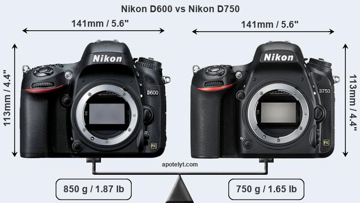 Size Nikon D600 vs Nikon D750