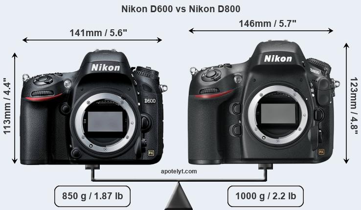 Size Nikon D600 vs Nikon D800