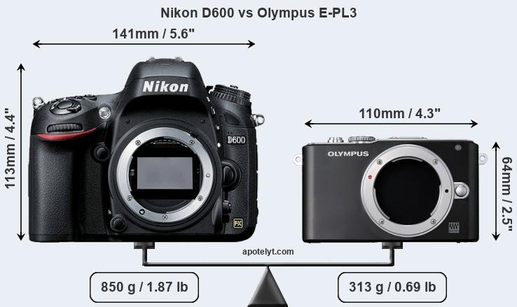 Size Nikon D600 vs Olympus E-PL3