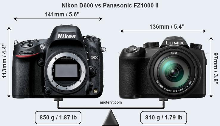 Size Nikon D600 vs Panasonic FZ1000 II