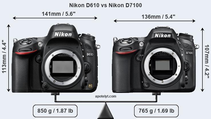 Size Nikon D610 vs Nikon D7100