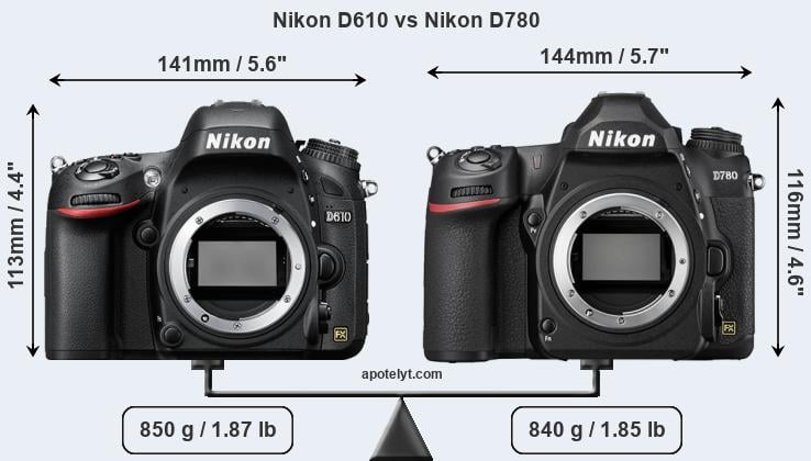 Size Nikon D610 vs Nikon D780