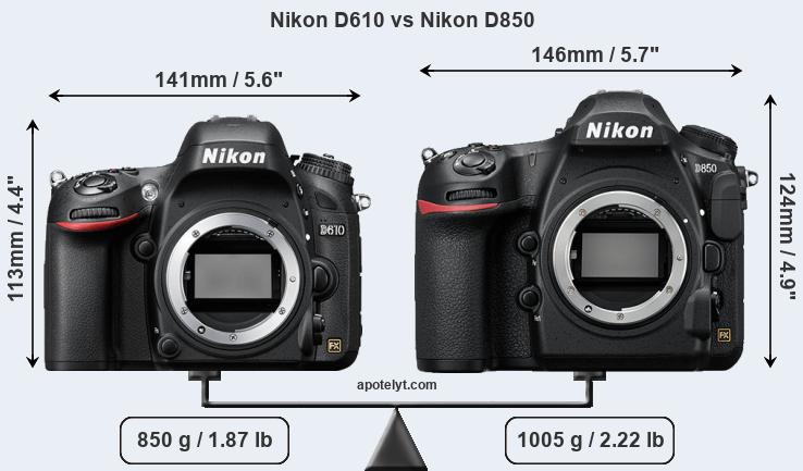 Size Nikon D610 vs Nikon D850