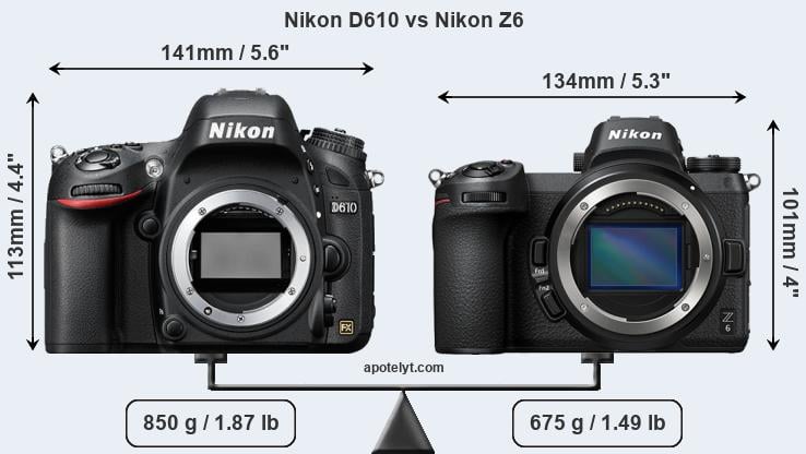 Size Nikon D610 vs Nikon Z6