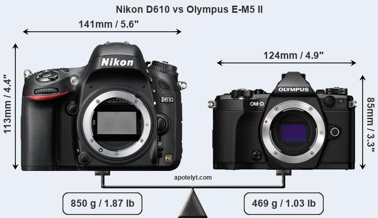 Size Nikon D610 vs Olympus E-M5 II