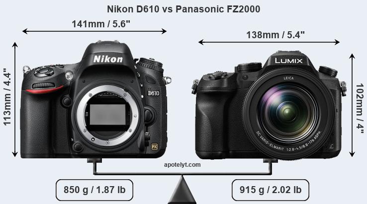Size Nikon D610 vs Panasonic FZ2000