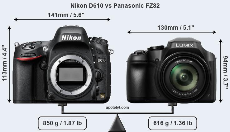 Size Nikon D610 vs Panasonic FZ82