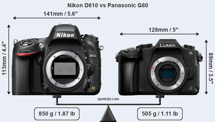 Size Nikon D610 vs Panasonic G80