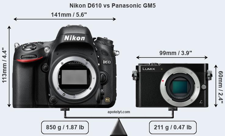 Size Nikon D610 vs Panasonic GM5