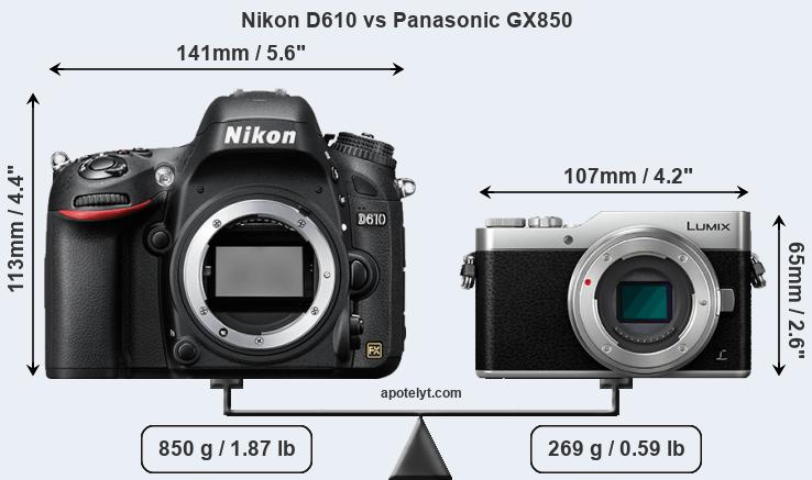 Size Nikon D610 vs Panasonic GX850