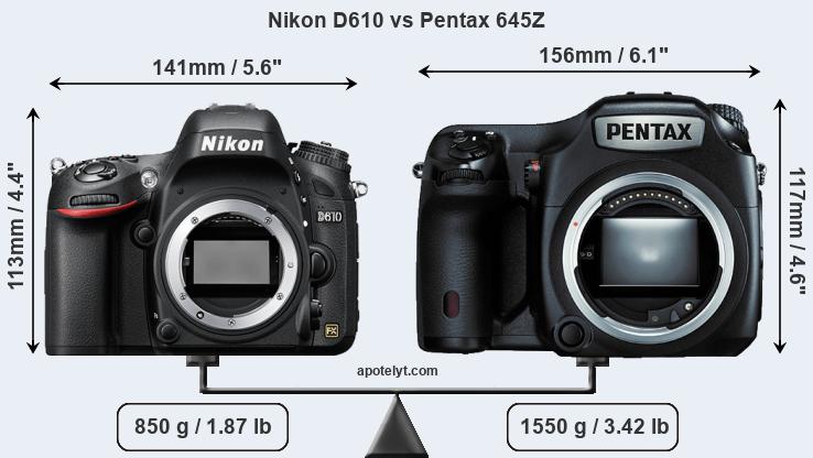 Size Nikon D610 vs Pentax 645Z