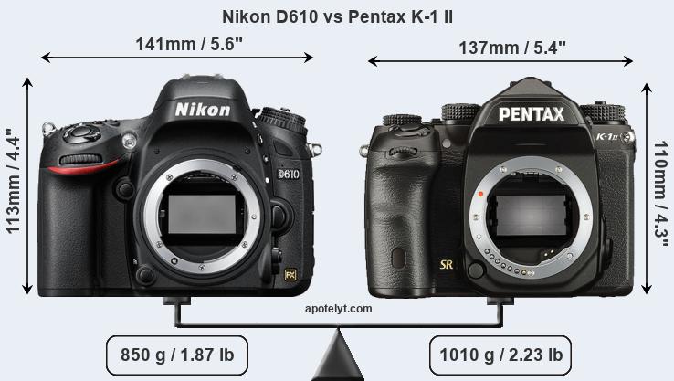 Size Nikon D610 vs Pentax K-1 II