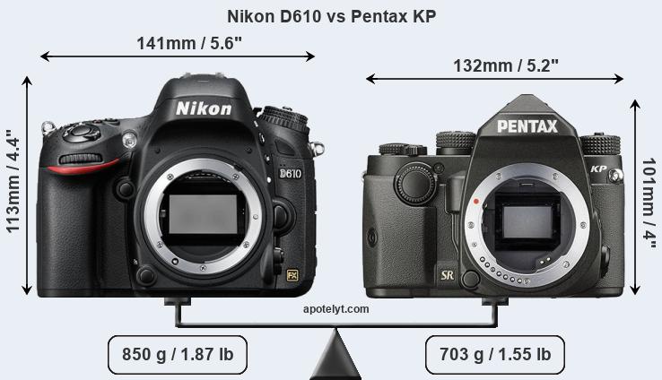 Size Nikon D610 vs Pentax KP