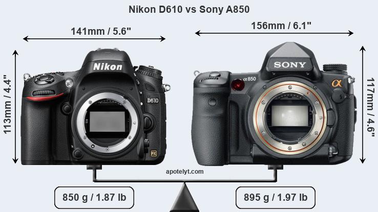 Size Nikon D610 vs Sony A850
