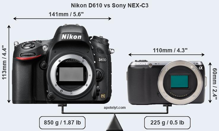 Size Nikon D610 vs Sony NEX-C3