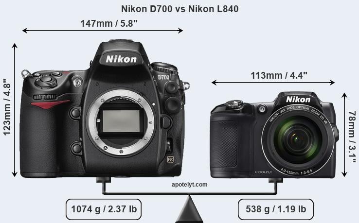 Size Nikon D700 vs Nikon L840