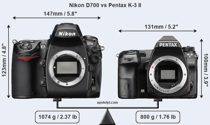 Size Nikon D700 vs Pentax K-3 II