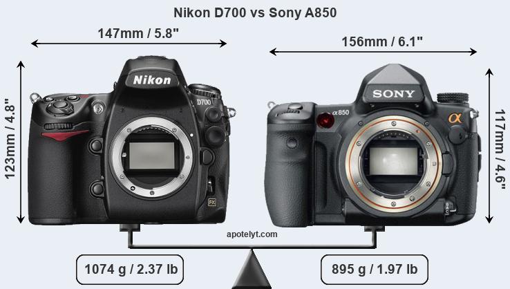 Size Nikon D700 vs Sony A850