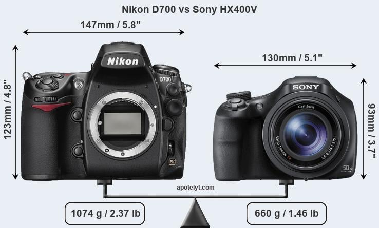 Size Nikon D700 vs Sony HX400V