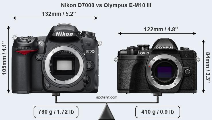 Size Nikon D7000 vs Olympus E-M10 III