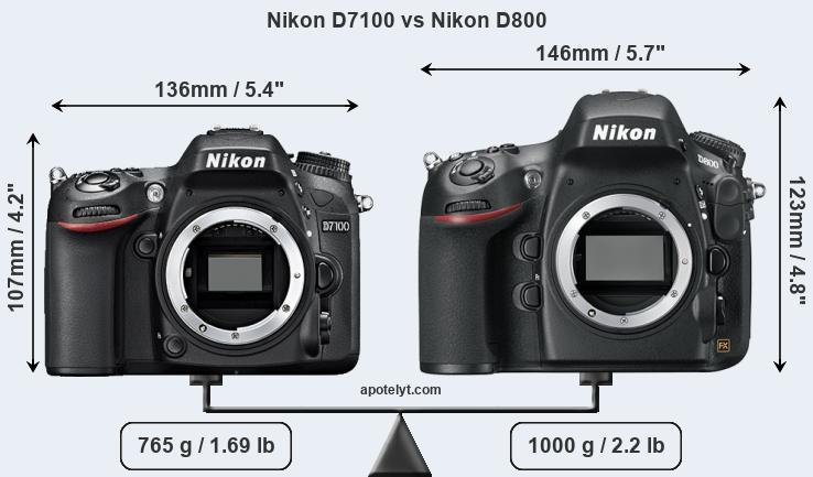 Size Nikon D7100 vs Nikon D800