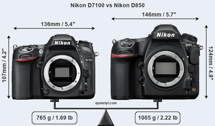 Size Nikon D7100 vs Nikon D850