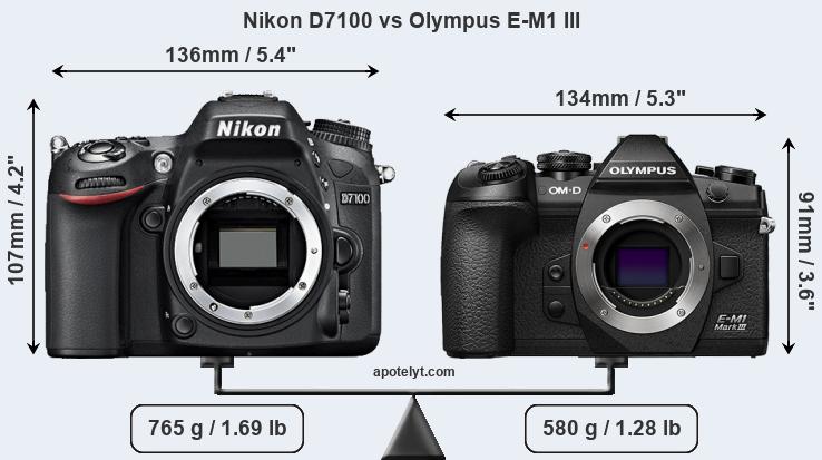 Size Nikon D7100 vs Olympus E-M1 III
