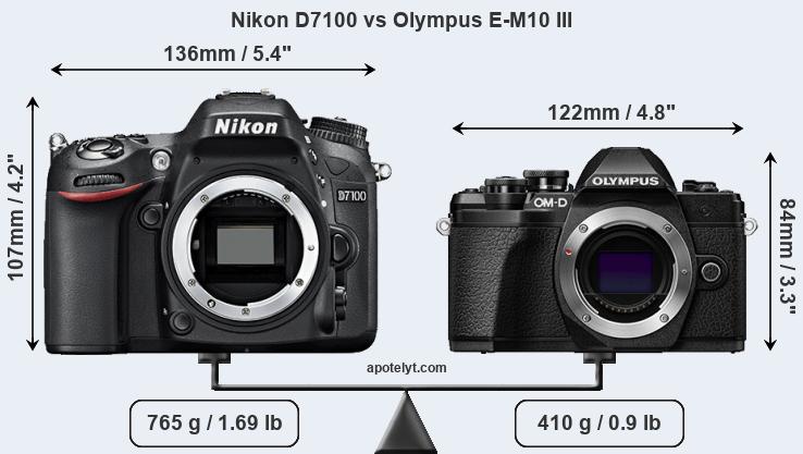 Size Nikon D7100 vs Olympus E-M10 III