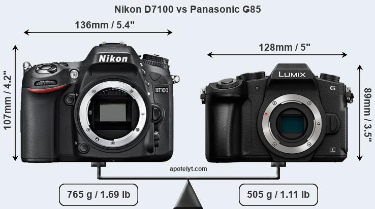 Size Nikon D7100 vs Panasonic G85