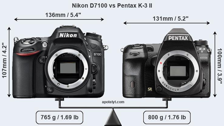 Size Nikon D7100 vs Pentax K-3 II