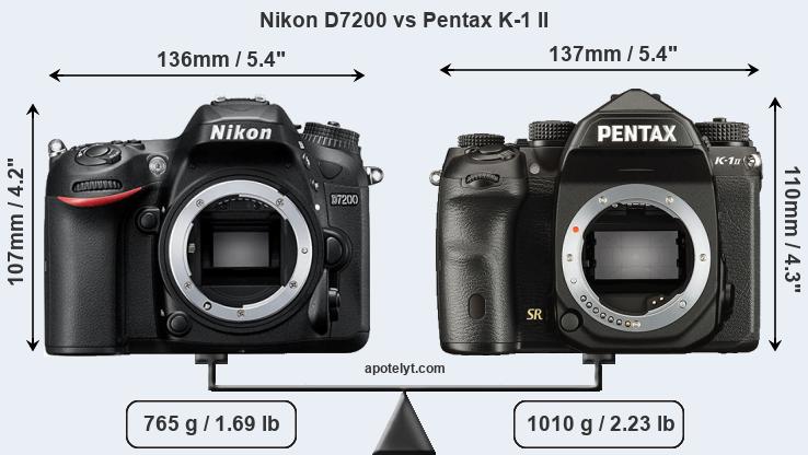 Size Nikon D7200 vs Pentax K-1 II