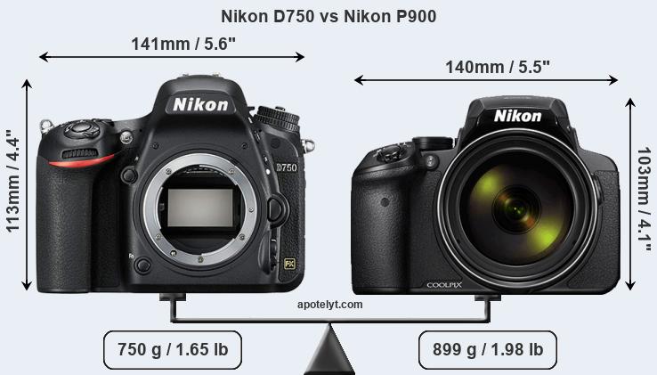 Size Nikon D750 vs Nikon P900