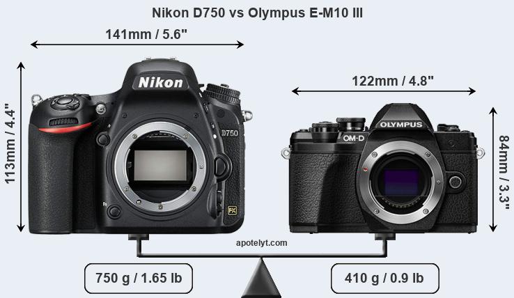 Size Nikon D750 vs Olympus E-M10 III