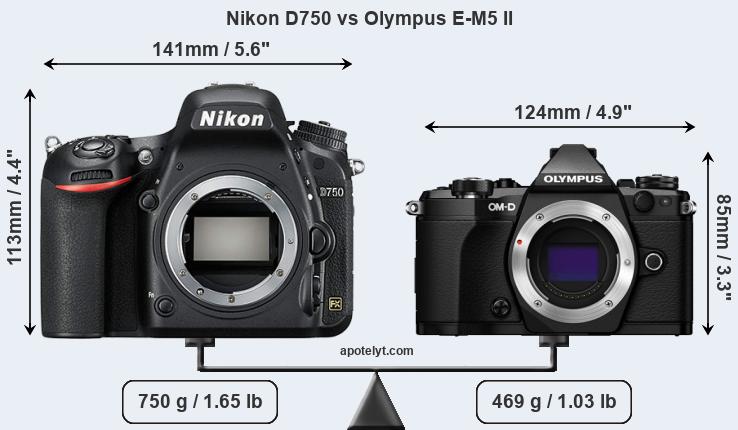 Size Nikon D750 vs Olympus E-M5 II