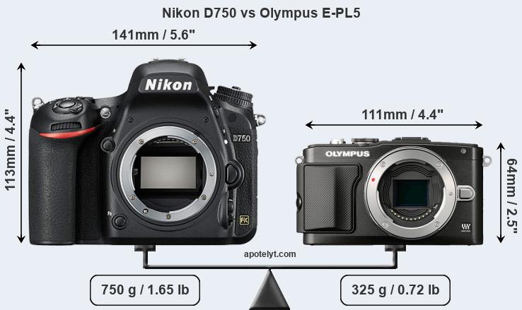 Size Nikon D750 vs Olympus E-PL5