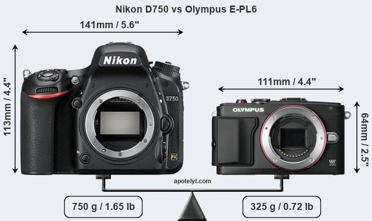 Size Nikon D750 vs Olympus E-PL6
