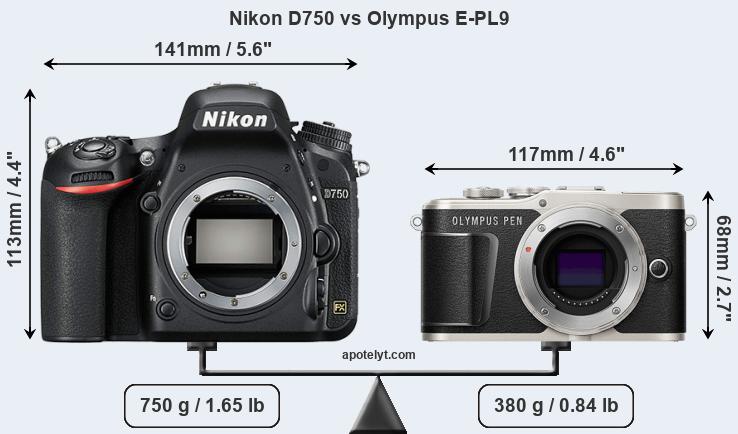 Size Nikon D750 vs Olympus E-PL9