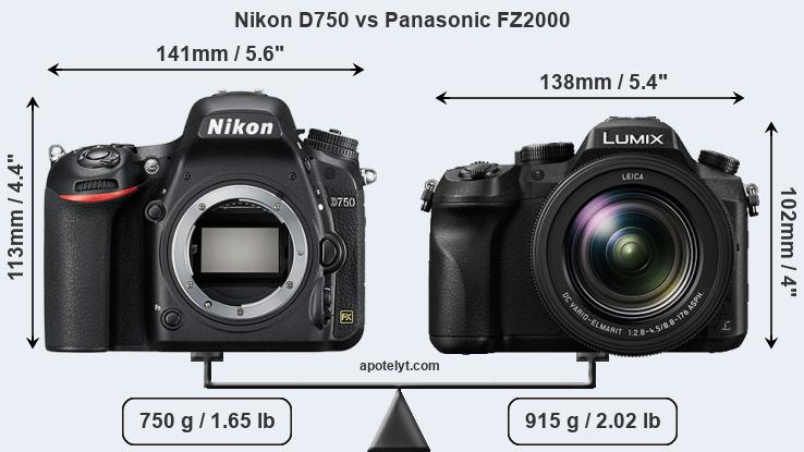 Size Nikon D750 vs Panasonic FZ2000